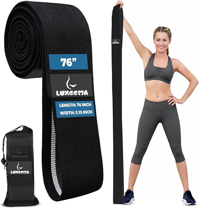Premium 76" Extra Long Resistance Band for Working Out, 3" Wide Non-Slip Fabric Exercise Band for Stretching, Yoga, Strength Training & Physical Therapy