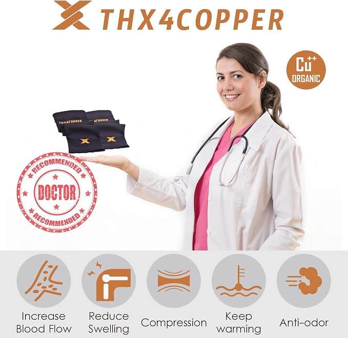 THX4COPPER Elbow Compression Sleeve(2 Pieces) - Copper Infused Support -Guaranteed Recovery Copper Elbow Brace-Idea for Workouts, Sports, Golfers, Tennis Elbow, Arthritis, Tendonitis (XX-Large)
