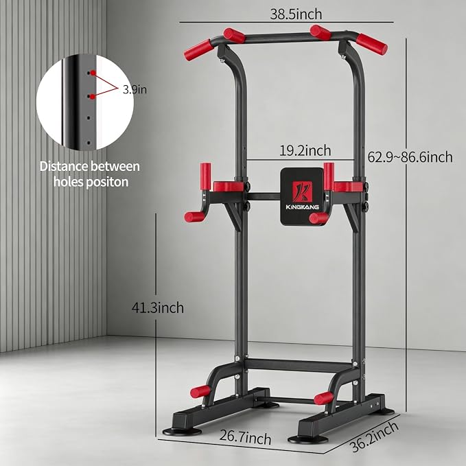 K KiNGKANG Power Tower Pull Up Bar Station for Home Gym Fitness Equipment | Dual-knob Height Adjustment | Load 450lbs| Suction cup feet | New upgraded