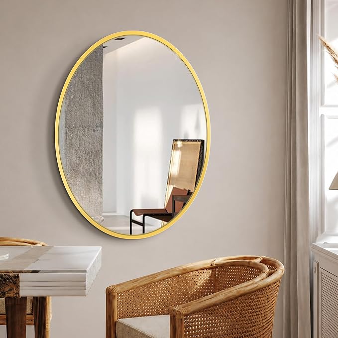 Oval Bathroom Vanity Mirror for Wall, 32''x24'' Black Oval Bathroom Mirror for Over Sink, Bedroom, Living Room, Entryway, HD Tempered Glass, Wall Mounted Horizontally or Vertically