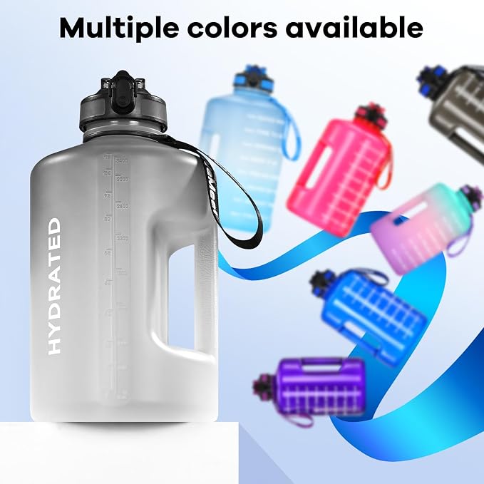 WEMEET Big Reusable Sport Water Jug with non-slip handle, 1 Gallon Water Bottle with Straw and Time Marker, for All Day Hydration, Exercise and Outdoor (Black White)