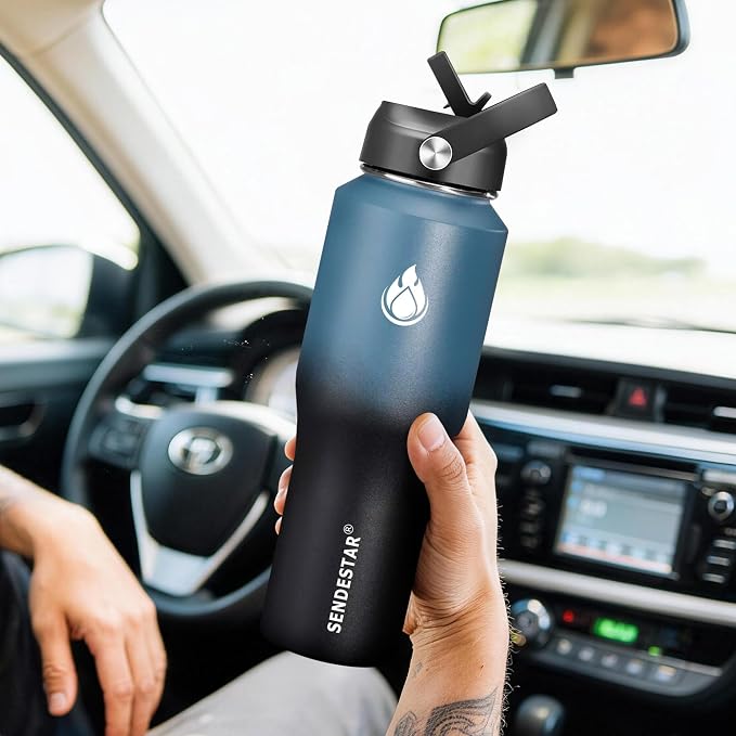 SENDESTAR Water Bottle 32oz,2 Lids(Straw lid),Wide Mouth Stainless Steel Vacuum Insulated Double Wall Keep Liquids Cold or Hot All Day,Sweat Proof Sport Design,Fit Car Cup Holder