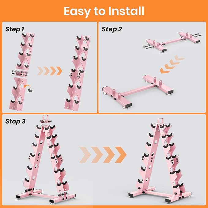 TomCare 6-Tier|5-Tier|4-Tier|2-Tier Dumbbell Rack Stand Only for Home Gym | Stable A-Frame, Fits 5–35 lb Dumbbells, Protective Padded Cradles, Adjustable Feet, Easy-Carry Handle (Stand Only)