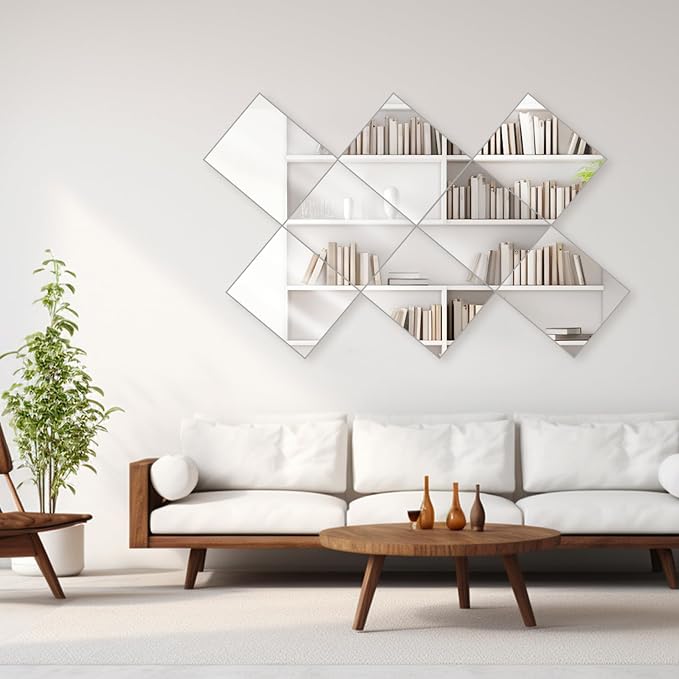 Wall Mirrors, 12''x 10'' Glass Wall Mirror Tiles (8 PCS), Large Full Body Mirror for Home Gym, Bedroom, Door, Bathroom, Frameless Mirror Tiles (Glass - 12'' x 10'' - 8PCS)