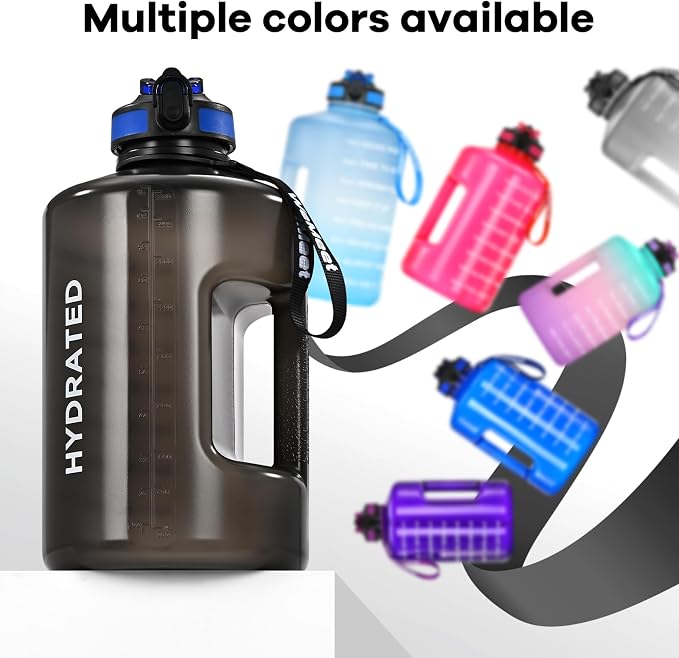 WEMEET 128oz Water Bottle with Time Marker, BPA Free, 1 Gallon Motivational Sports Water Bottle with Straw, for Sports, Outdoor Activities, Fitness Enthusiasts (Black)