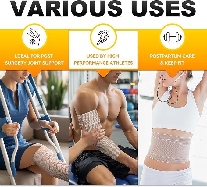 FRESINIDER Premium Elastic Bandage Wrap 4 Inch, 12 Pack, Hook and Loop | All-Purpose 4-Inch Cotton Compression Wrap for Knee, Calf and Elbow; Twelve Rolls for Clinics, Teams and Family First Aid.