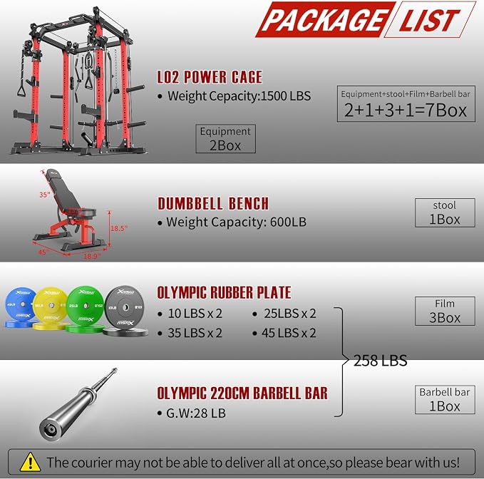 Power Rack Power Cage Multi-Function Squat Rack with Cable Crossover System Selectable More Training Attachment Power Rack for Garage & Home Gym