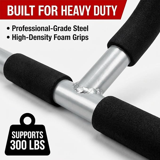 Iron Chin Up & Pull Up Bar Gen. 1, Heavy Duty Doorway Pull Up Bar with 9 Grip Positions, No Screws, Fits 24"-36" Doorways, Supports 440 lbs, Home Gym Equipment for Upper Body Strength