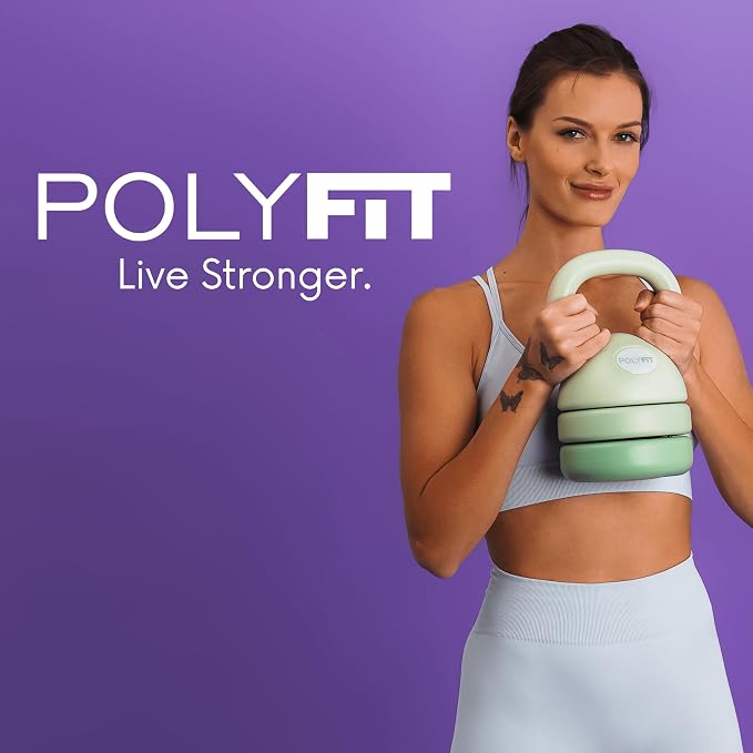 Polyfit Adjustable Kettlebell | 5 lb - 12 lb | Kettlebells Weights Set for Home Gym | Kettle Bell Sets for Women at Home | 3-in-1 adjustable design, 5/8/12 lb settings, non-slip PE coating, compact home gym storage, workout guide included