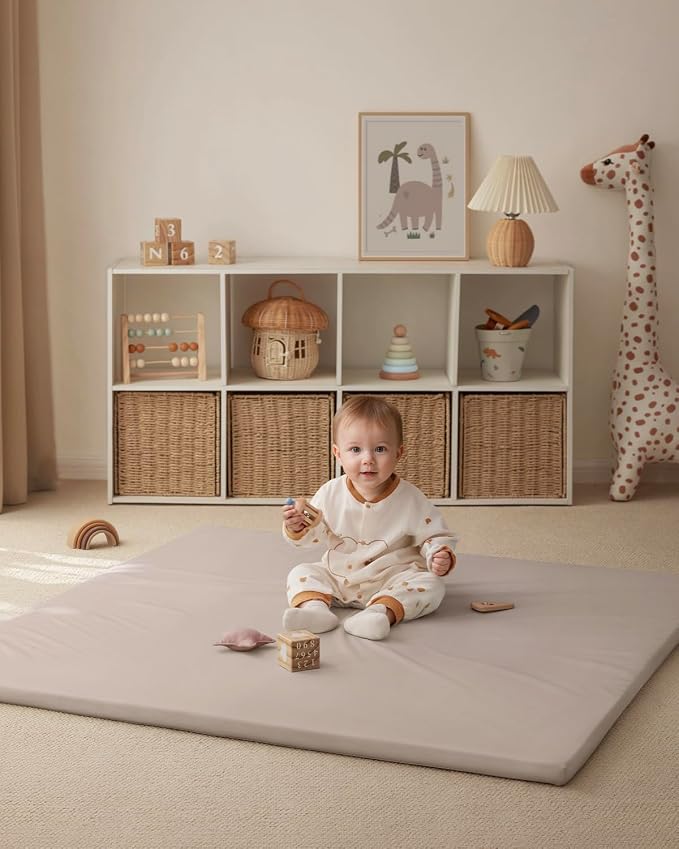 Blissful Diary Vegan Leather Baby Play Mat, 50''x50'', Taupe | thick cushion, safe and soft fabric, waterproof and wip clean, indoor use, non-slip bottom, stylish mordern decor