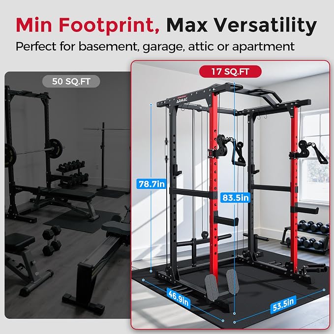 ARMAC Power Cage,1500lbs Multi-Function Power Rack with Adjustable Cable Crossover System and More Training Attachment, Weight Cage for Home Gym
