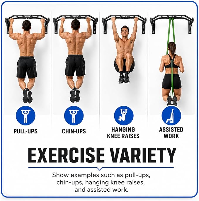 REP Fitness Heavy Duty Pull-Up Bar, Wall Mounted Multi-Grip or Bare Steel Straight Option, Home Gym Exercise Equipment for Chin Training, Garage Strength Workouts, Rings, Straps