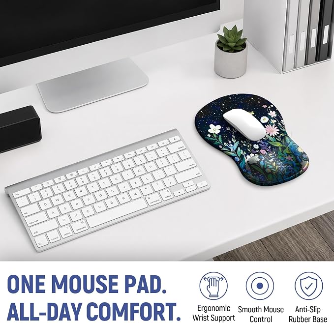 Ergonomic Mouse Pad with Wrist Rest, Gel Wrist Support, Celestial | 10.2 x 7.6 in Mouse Pad with Smooth Fabric Surface and Non-Slip Rubber Base for Office, Home, Study, and Gaming