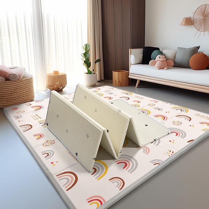 Baby Play Mat, 79"X71" Extra Large, Reversible Star & Rainbow | Non-Toxic Tummy Time,Baby Play Mats for Floor,Waterproof,Baby Crawling Mat,Soft Foam Mat for Babies and Toddlers