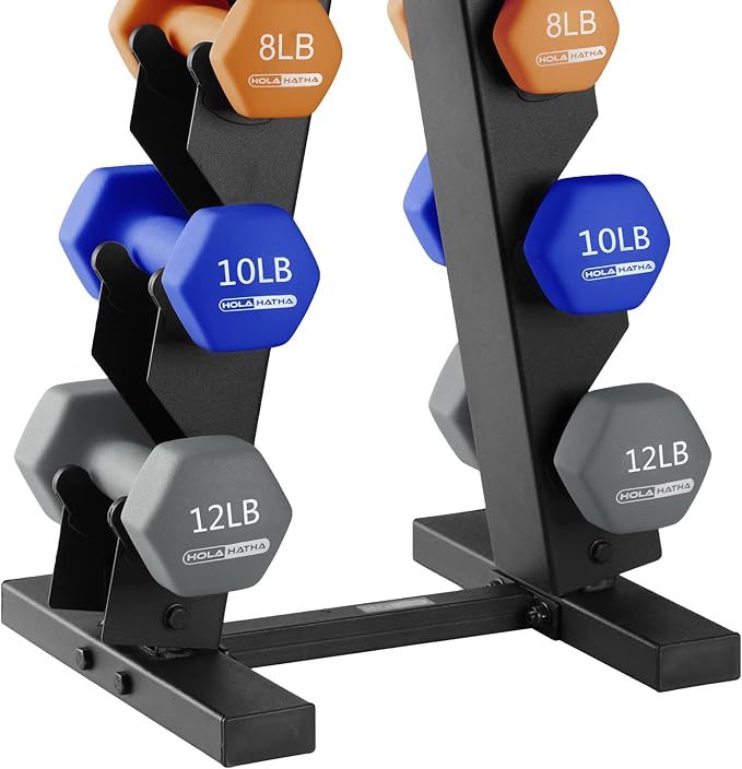 HolaHatha 1, 2 and 3 lb Neoprene Dumbbell Strength Training Weight Set with Rack