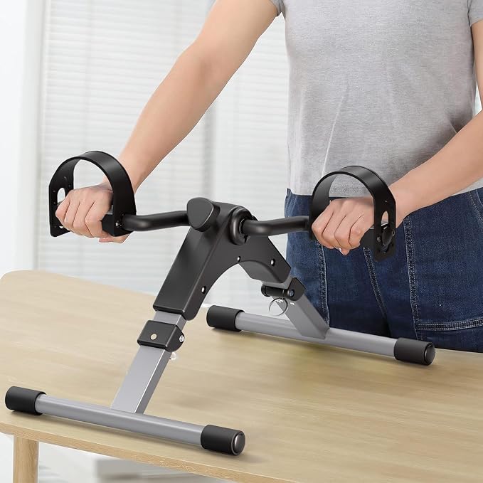 Pedal Exerciser Desk Exercise Bike Leg and Arm Exercise Bike with LCD Monitor Foldable and Porable (Black/Grey)