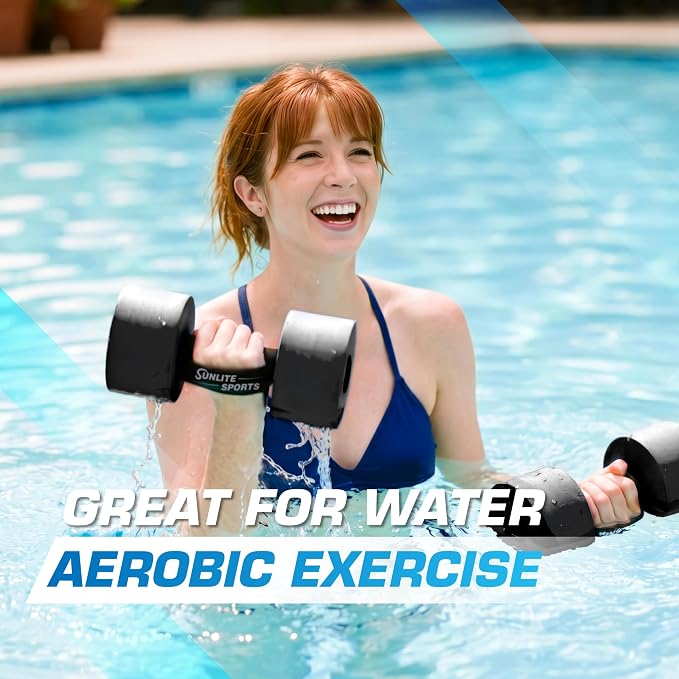 Sunlite Sports Water Weights Pool Exercise Dumbbells, Water Aerobic Equipment, High-Density EVA-Foam Dumbbell with Handle Strip, Aqua Therapy, Pool Fitness, Water Exercise, Set of 2