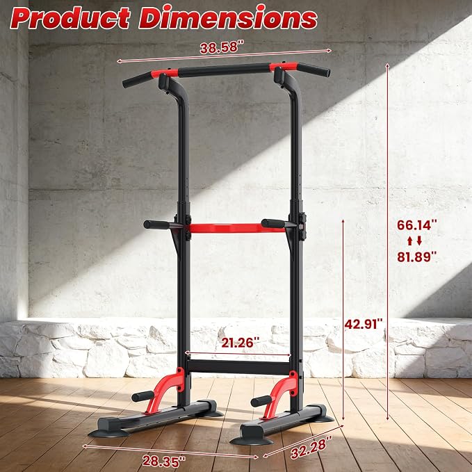 ZENOVA Pull Up Bar Dip Bar Power Tower Workout Dip Station Height Adjustable Free Standing Chin Up Bar for Men Women Teens 300LBS Weight Capacity