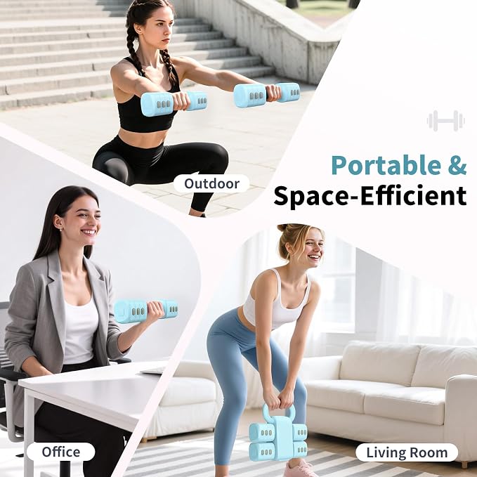 Hezeyferg Adjustable Dumbbell Set, 2-in-1 Hand Weights with Kettlebell Form | 4-Level 2.2-5.5lb Each, Dual-Button Locking, for Women Men Beginners Home Gym, Portable & Space-Efficient, Full Body Workout
