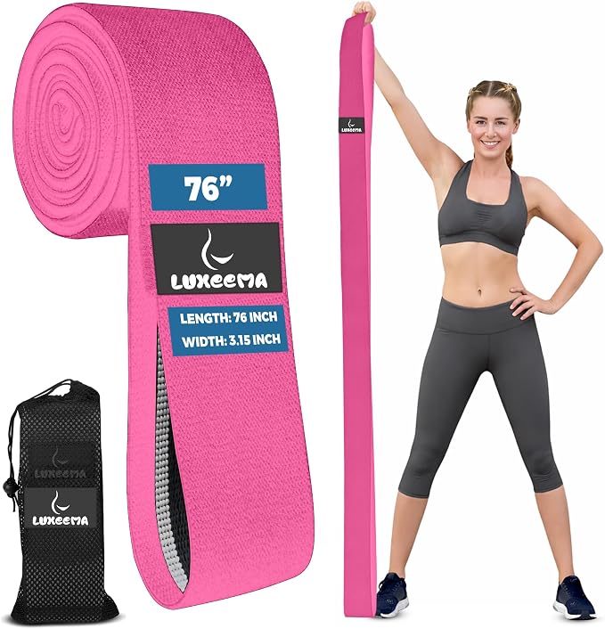 Premium 76" Extra Long Resistance Band for Working Out, 3" Wide Non-Slip Fabric Exercise Band for Stretching, Yoga, Strength Training & Physical Therapy