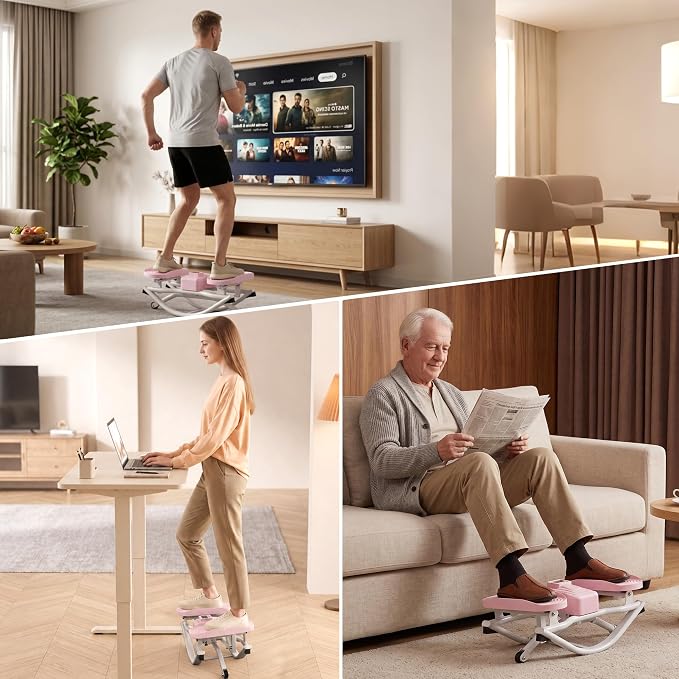 Rock Stepper for Home Exercise, Side-to-Side Mini Stepper with Bands, Low-Impact Cardio for Glutes Legs Core, Quiet LCD Fitness Machine