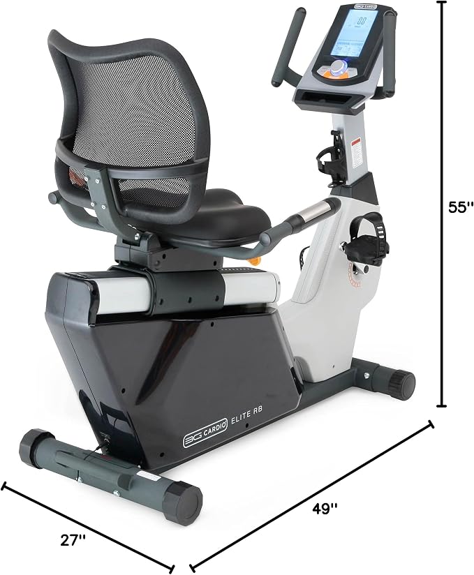 3G Cardio Elite RB X Recumbent Exercise Bike - FreeSync FTMS Bluetooth Smart App Connectivity - Compact 49" (L) - Oversized Soft 4-Way Adj. Seat - 350 lb Cap. - Low Step-Thru Design - Commercial Grade