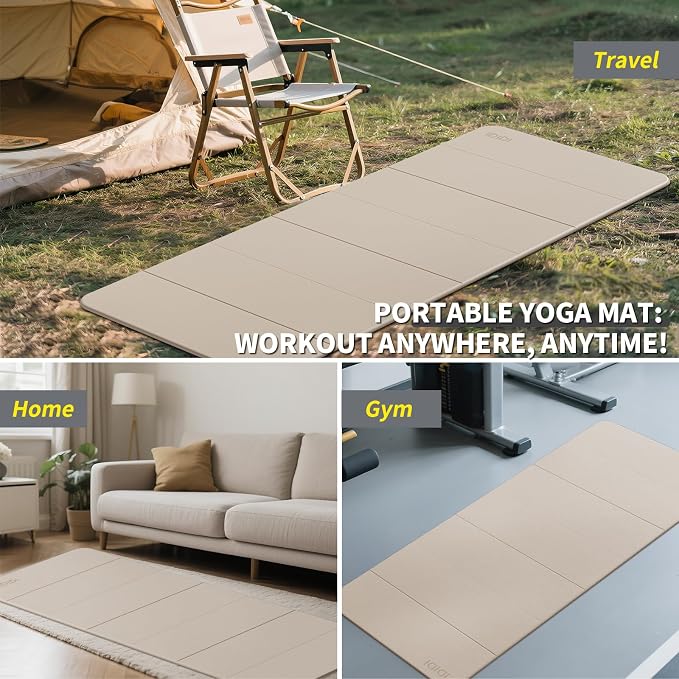 Foldable Yoga Mat Extra Large 74"×31.5" | Double-Sided Non-Slip,Extra Wide Foldable Design,8mm Extra Thick,Exercise Mat for Home, Studio and Travel Use