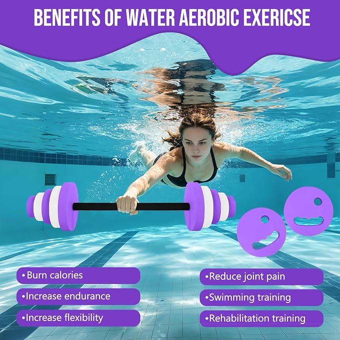 29.3’’Swimming Barbell Pool Dumbbell Swim Dumbbell with Water Exercise Discs High Density EVA Foam Aquatic Exercise Equipment