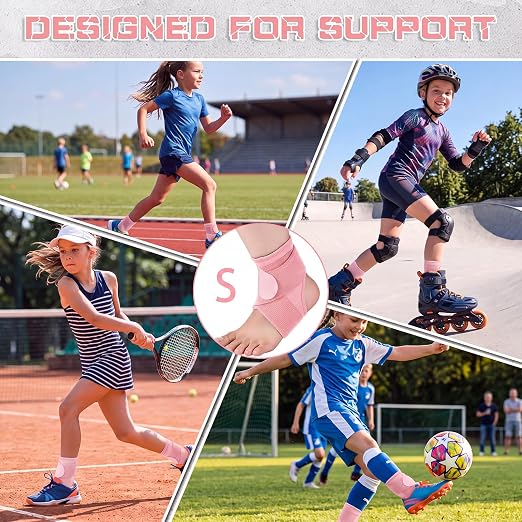 Honoson 2 Pcs Ankle Brace Kid Ankle Support Youth Neoprene Lace up Compression Sleeve Foot Brace Stabilizer with Adjustable Strap for Sport Sprained Plantar Fasciitis Achilles Tendonitis(Pink,S)