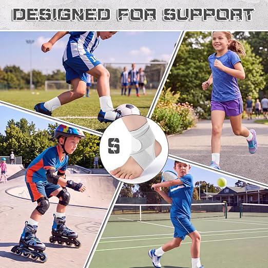 Honoson 2 Pcs Ankle Brace Kid Ankle Support Youth Neoprene Lace up Compression Sleeve Foot Brace Stabilizer with Adjustable Strap for Sport Sprained Plantar Fasciitis Achilles Tendonitis(White,S)