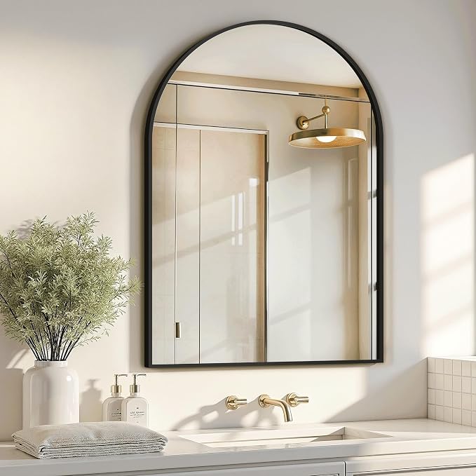 Arched Bathroom Mirror for Wall, 38" x 26" Metal Frame Vanity Mirror, Black | Aluminium Alloy Frame, HD Shatterproof Glass, for Bathroom Over Sink , Entryway, Bedroom, Living Room