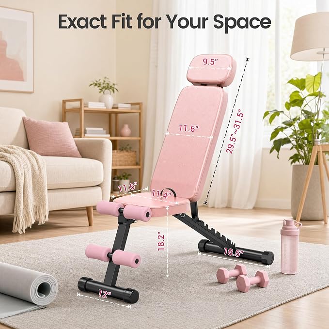 Foldable Weight Bench 800LBS, Adjustable Workout Bench with 10 Backrest Positions & Extended Headrest, Incline Decline Flat Bench Press for Home Gym Small Space Strength Training