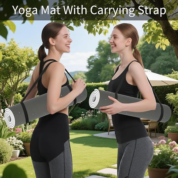 HAHE Yoga Mat Thick (8MM,1/3"), Eco-Friendly POE Non Slip Yoga Mat, High Rebound & Shock Absorption, Anti-Tear & Sweat-Resistant for Yoga, Fitness, Home, Workouts, Large Pilates Mats 72"x24" with Carrying Strap