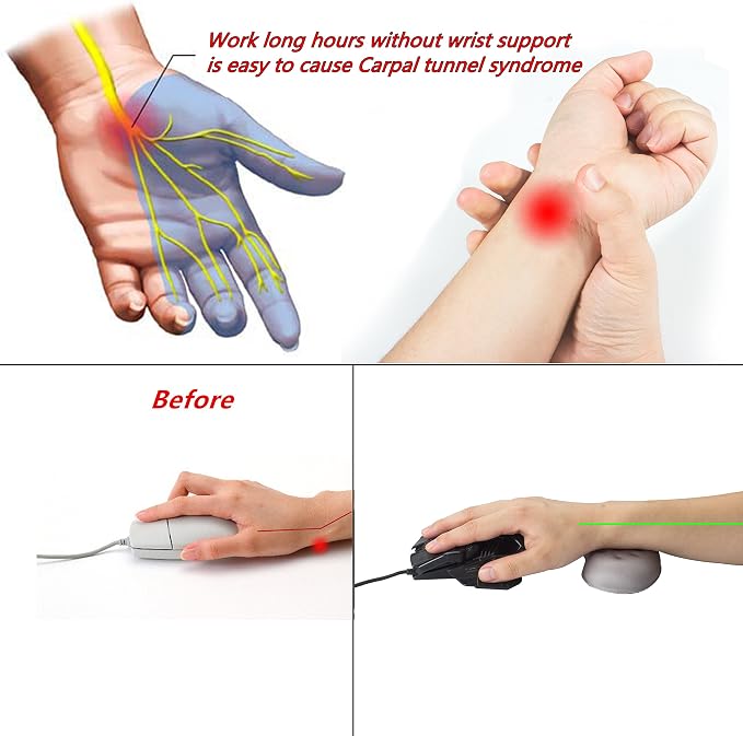 BRILA Ergonomic Memory Foam Mouse Wrist Rest Support Pad Cushion for Computer, Laptop, Office Work, PC Gaming - Massage Holes Design - Wrist Pain Relief (Grey Mouse Wrist Rest)