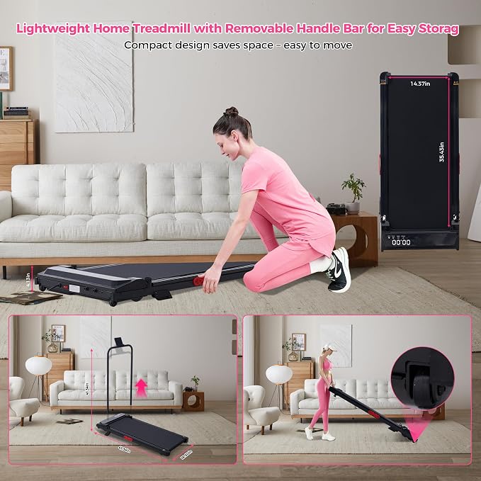 Portable Walking Pad Treadmill with Handle Bar and Incline for Home 0.6-7.6MPH Under Desk Treadmill for Home Small, 350LBS Small Treadmills with Handles, 3.0HP Treadmills for Exercising