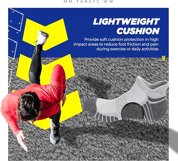 TANSTC Athletic Running Ankle Socks for Men Women, Cushioned Low Cut Sport Tab Socks, 6 Pack