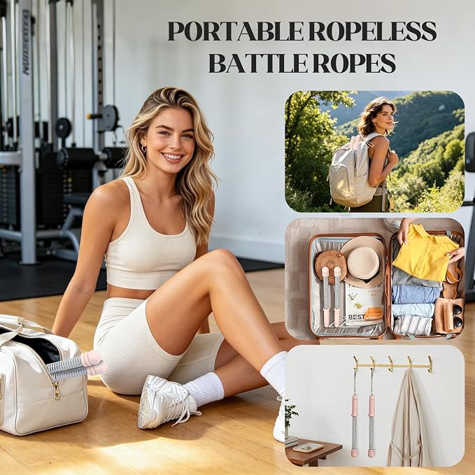 Ropeless Battle Ropes for Home Gym, Portable Cordless Battle Ropes with Variable Resistance for Men & Women Full Body HIIT Cardio & Arm Strength Training Fitness Exercise