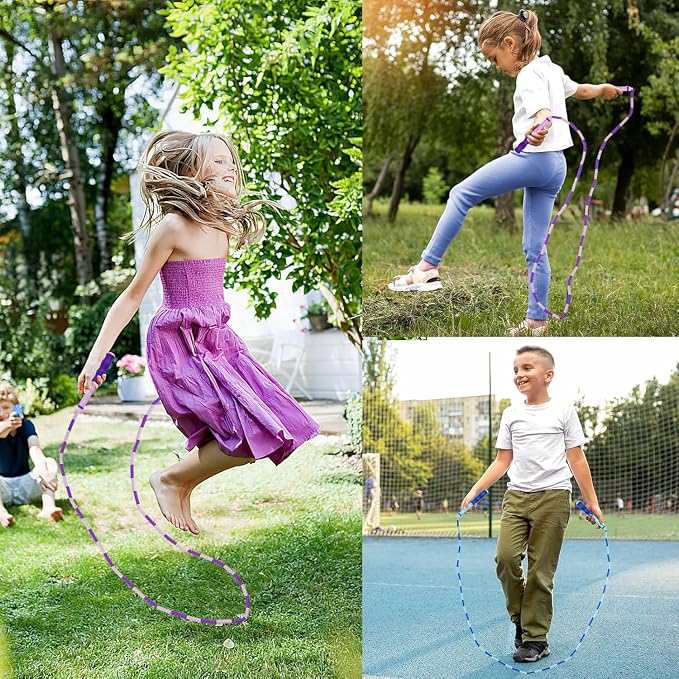 Jump Rope for Kids, Adjustable Jump Ropes for 4 5 6 7 8 10 12, Tangle Free | Jumping Rope Age 8-12, Segmented Soft Beaded Skipping Rope for Women Fitness