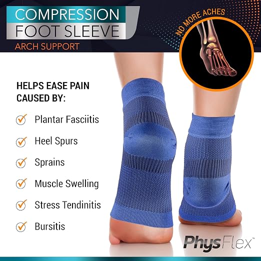 PhysFlex Ankle Brace Support - Ankle Compression Sleeve - Foot Brace for Women & Men - Tendonitis & Arthritis Ankle Brace Sports Running, Plantar Fasciitis Relief & Stabilizing Ankle Wrap