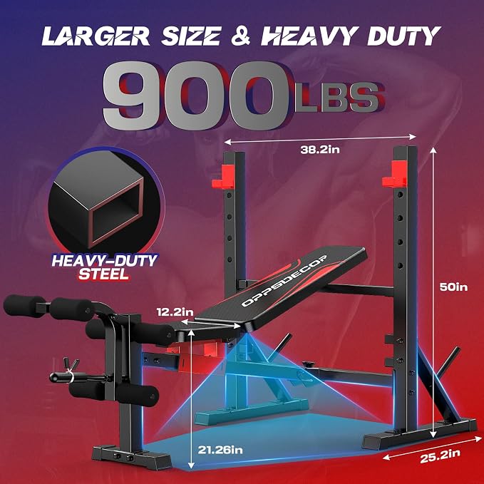 OPPSDECOR 900 LBS Weight Bench Set with Squat Rack, Adjustable Bench Press Set with Leg Extension and Leg Curl, Foldable Flat/Incline/Decline Workout Bench for Home Gym
