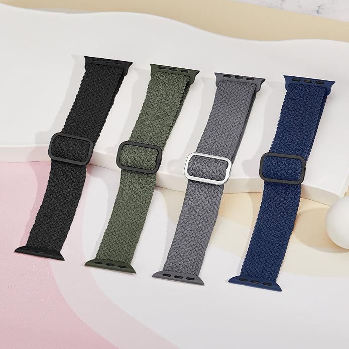 4 Pack Braided Stretchy Bands Compatible with Apple Watch 40mm 41mm 38mm 42mm 44mm 45mm 46mm 49mm Women Men, Breathable Nylon Elastic Daily Use Straps for iWatch Series 11/10 9 8 7 6 5 4 3 SE/Ultra 2