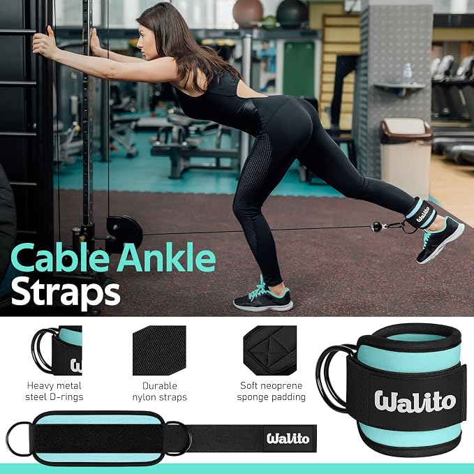 WALITO 8Pcs Barbell Pad Set for Hip Thrust - Squat Pad,Gym Accessories for Women with Bar Bad,Bench Press, with Gym Ankle Straps,Resistance Bands for Working Out,Lifting Strap,Carry Bag