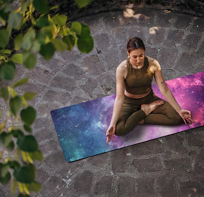 nuveti Printed Travel Yoga Mat 1/16 Inch Thick Non Slip Fitness Workout Mat | with Carrying Bag, Foldable Lightweight Suede & Natural Rubber Yoga Mat for Yoga Pilates and Fitness 72" L x 24" W x 1.5mm