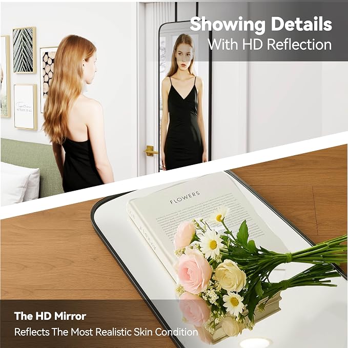 SCWF-GZ 57x16 Full Length Mirror Over The Door Hanging, Floor Stand/Wall Mounted Aluminum Alloy Frame Dressing Mirror for Bedroom Living Room 57 inch Black