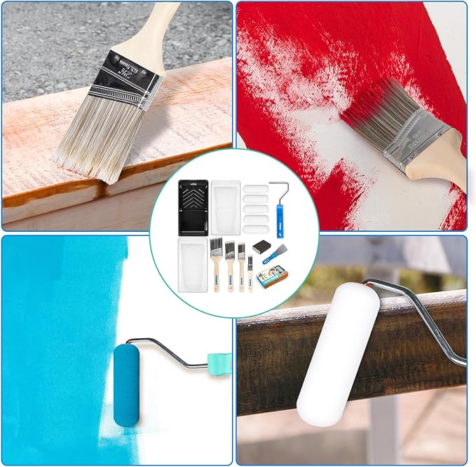 Paint Roller Kit, Paint Brushes and 4 Inch Foam Small Paint Roller Set, All in One Paint Tools for Professional or Home Owners for Professional Painting Results