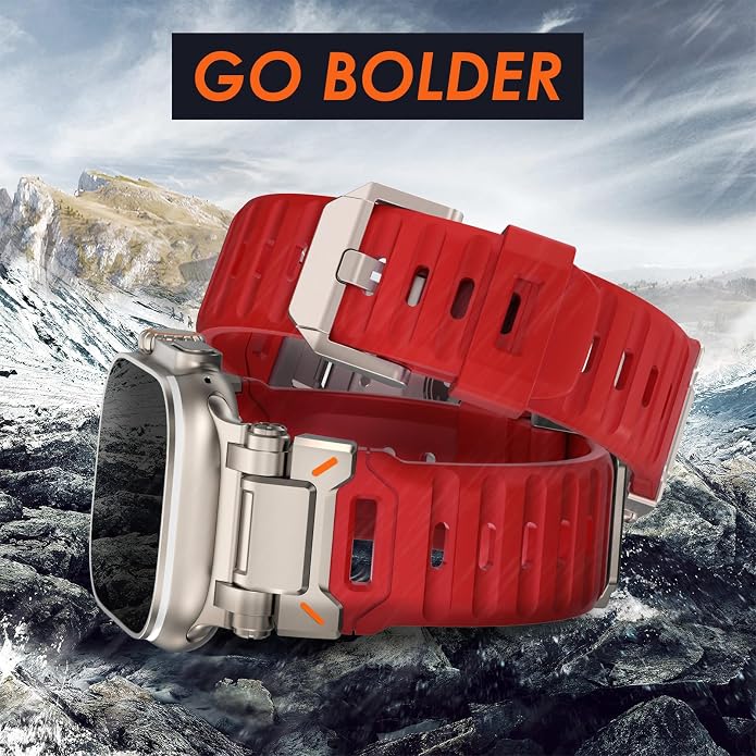 WINGLE FKM Rubber Bands for Apple Watch Band Ultra 3/2/1 Band Ultra 49mm Series 11 10 46mm 45mm 44mm 42mm SE 3/2/1 9 8 7 6 5 4 3 Men, Military Rugged Metal Connector Silicone Apple iWatch Sport Bands