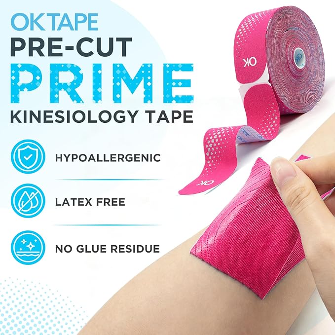 OK TAPE Kinesiology Tape Synthetic Precut 100 Strips 2inch x 27.8yd 1 Roll | Waterproof Kinesiology Athletic Tape for Joint & Muscle, Wrist Support, Reflective and Durable Tape Pink
