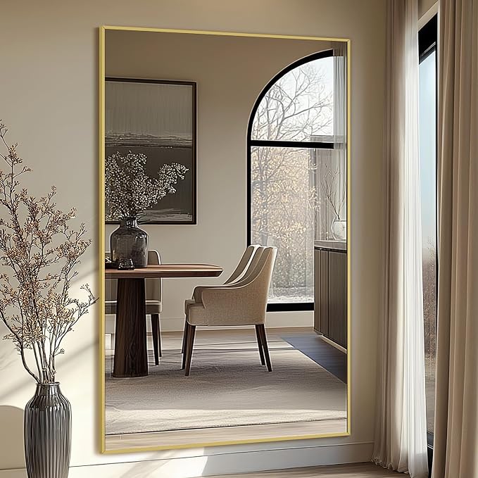 Mirrorons 72"x44" Oversized Full Length Mirror, Floor Standing or Wall Mounted with Hanging Kit, Shatterproof Tempered Glass Mirror for Living Room, Bedroom, Dressing Room, Gym (Gold)