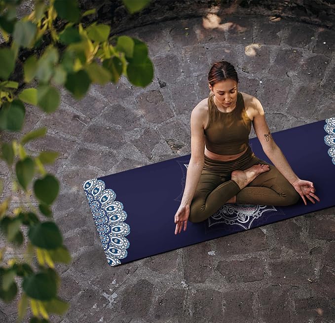 nuveti Printed Travel Yoga Mat 1/16 Inch Thick Non Slip Fitness Workout Mat | with Carrying Bag, Foldable Lightweight Suede & Natural Rubber Yoga Mat for Yoga Pilates and Fitness 72" L x 24" W x 1.5mm
