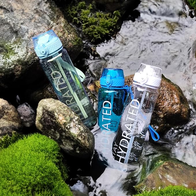 GOPPUS Clear Water Bottle With Straw 32oz Clear Sports Water Bottles Motivational with Time Marker Tritan BPA Free Clea Plastic Water Bottle Wide Mouth for Gym Travel Home School Office